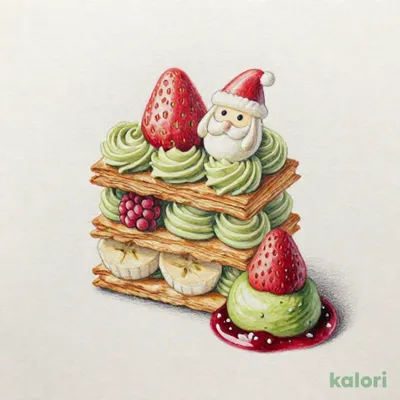 苺とピスタチオクリームのクリスマスミルフィーユ