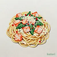 明太子とサーモンのクリームソースパスタ