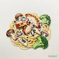 ローストチキンときのこのポルチーニクリームソースパスタ