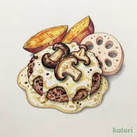 きのことごろごろ根菜のマッシュルームクリームハンバーグ