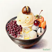 柿とモンブラン白玉クリームあんみつ（バニラアイス）