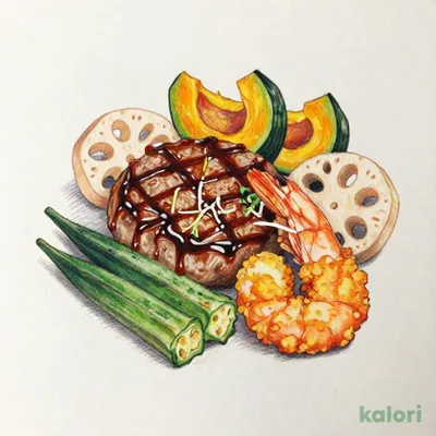 ハンバーグ海老フライ