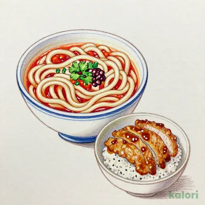 Spicy Champon Udon and Mini Miso Cutlet Rice Bowl Set