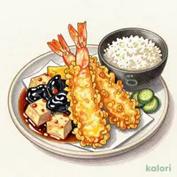 大海老天ぷらと黒豚肉豆富の『民芸ロカボ御膳』