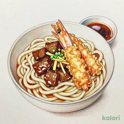 Chilled Meat Sukiyaki Udon with Large Shrimp Tempura
