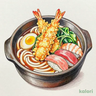 Large Shrimp Tempura Nabeyaki Udon with 3-Piece Nigiri Sushi Set