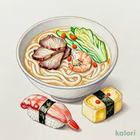 民芸ちゃんぽんうどん定食(にぎり寿司3貫と茶碗蒸しセット)