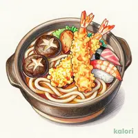 民芸鍋焼きうどん にぎり寿司3貫セット
