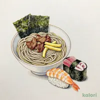 民芸風　更科瓦そば　にぎり寿司3貫セット