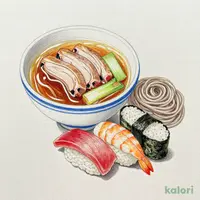 鴨汁つけそば　にぎり寿司3貫セット