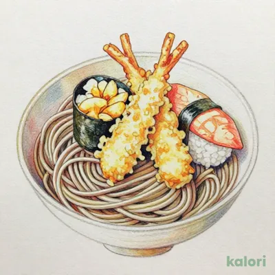 Lunch Set: Cold Soba Noodles with Tempura and 2 pcs Sushi