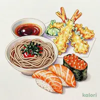 『昆布とトマトの更科つけそば』天ぷら付　いくらサーモンにぎり寿司セット