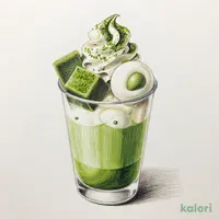 抹茶アイス大福と抹茶わらび餅のパフェ