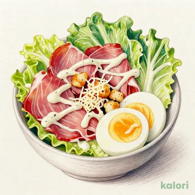 生ハムと半熟玉子のシーザーサラダ