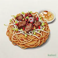 Bセット牛肉入り辛口梅蘭やきそば（小）杏仁豆腐