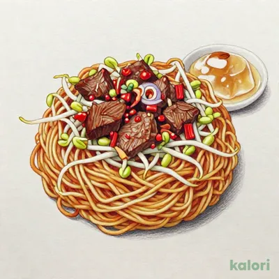 Bセット牛肉入り辛口梅蘭やきそば（小）杏仁豆腐
