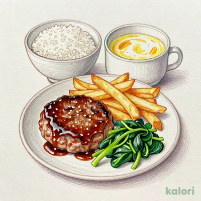 Hamburger Steak with Oyster Sauce Lunch Set