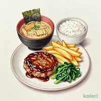 Hamburg Steak with Oyster Soy Sauce and Small Ramen