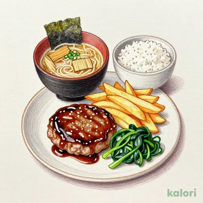 Hamburg Steak with Oyster Soy Sauce and Small Ramen