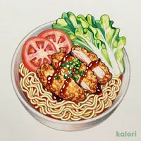 Chilled Noodles with Fried Chicken and Oil Sauce