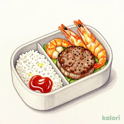 Kids' Hand-Kneaded Hamburger Steak & Fried Shrimp Bento with Ketchup