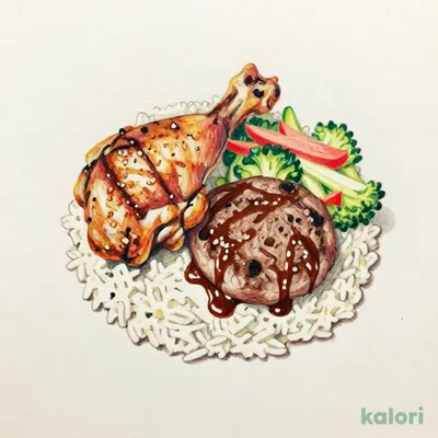 Grilled Chicken (100g) & Hand-Kneaded Hamburger Steak (100g) Rice Bowl