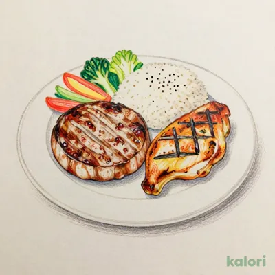 Lunch Hamburg Steak and Grilled Chicken Plate