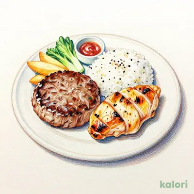 手ごねハンバーグ100g&グリルチキンプレート