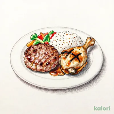 手ごねハンバーグ150g&グリルチキンプレート