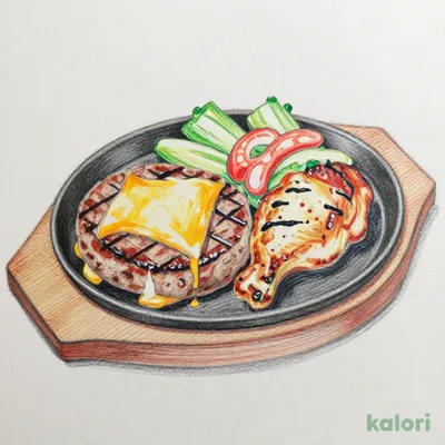 Flame-Grilled Cheese Daitawara Hamburg Steak 250g & Grilled Chicken