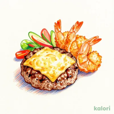 炙りチーズ大俵ハンバーグ250g＆エビフライ