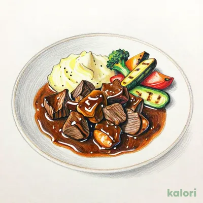 Special Beef Stew with Mashed Potatoes and Grilled Vegetables