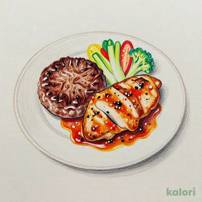 【麻辣ソース】手ごねハンバーグ＆グリルチキン