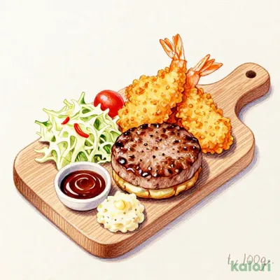 Shrimp Tempura and Hamburg Steak (S)