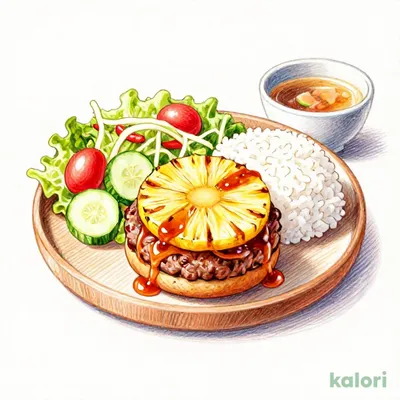 Pineapple Salisbury Steak Dish Lunch (with Miso Soup), Large