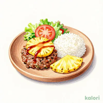 Minimum Pineapple Hamburg Dish Set (Miso Soup or Drink)
