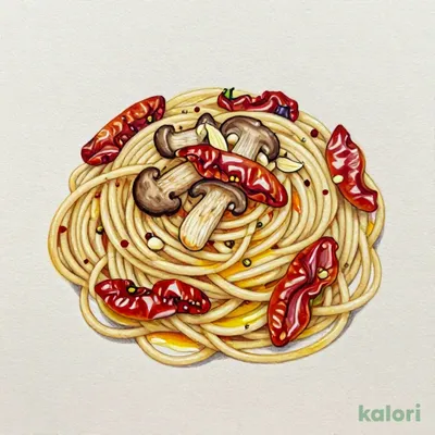 セミドライトマトときのこのペペロンチーノ