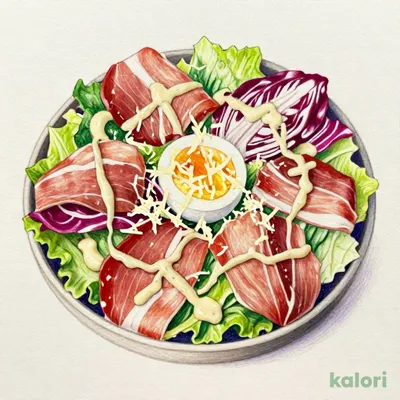 生ハムと温泉卵のパルメザンチーズのサラダ