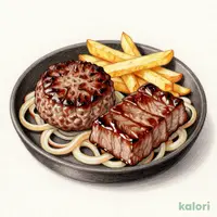 ブロンコおじさんのこだわり炭焼きがんこハンバーグ&炭焼きミスジランチ