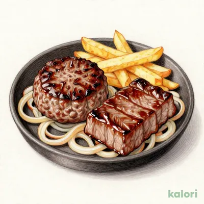 ブロンコおじさんのこだわり炭焼きがんこハンバーグ&炭焼きミスジランチ