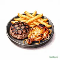 Charcoal-Grilled Hamburg Steak and Chicken Steak