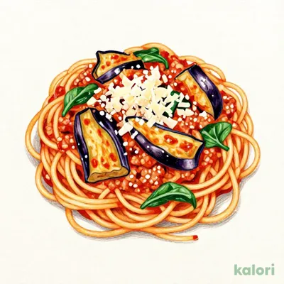 Fried Eggplant and Spinach Meat Sauce Pasta