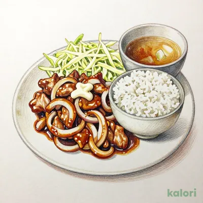 Sweet and Spicy Meat Stir-fry Set Meal with Curry Sauce
