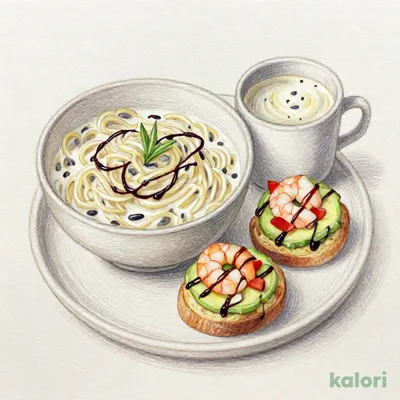 たっぷり牡蠣のクリームスープパスタ 海老とアボカドのブルスケッタセット
