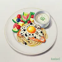 トリュフ香るサーモンときのこのクリーム月見パスタ フルーツサラダセット