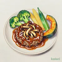 2種ソースのきのこハンバーグ～温野菜添え～