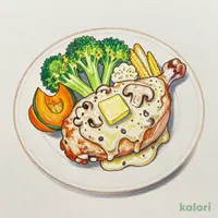 きのこクリームのチキンステーキ～温野菜添え～