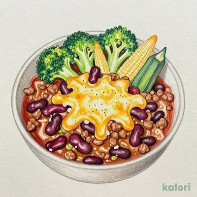 彩り野菜のチリコンカンのチーズ焼き