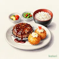 牡蠣フライ＆カニクリームコロッケの包み焼きハンバーグ膳