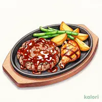 Beef Hamburg Steak and Grilled Chicken